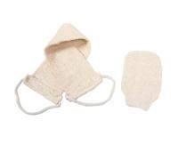 ADOCARN 2pcs Exfoliating Back Scrubber Set Bath Gloves and Towel for Deep Cleansing Strip Design for Comfortable Shower Suitable for Men and Women Beige