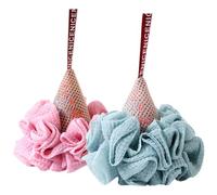 ADOCARN 2Pcs Exfoliating Shower Loofah Balls for Women, Bath Scrubber Sponge Set in Pink and Blue, Ice Cream Shape Body and Back Scrubber for Gentle Shower Cleaning