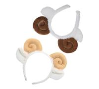 ADOCARN 2pcs Fluffy Sheep Ear Headband with Horns Lightweight Cute Animal Ears Hairband for Spa, Makeup Cosplay Yellow, Coffee