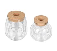 ADOCARN 2pcs Glass Flowerpot Decorative Hydroponic Planter Bottles for Indoor Plants and Moss with Wooden Lid, Creative Storage Container and DIY Ornament for Room or Outdoor Use