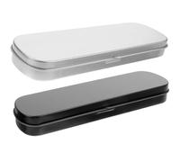 ADOCARN 2pcs Metal Pencil Cases Lid, Portable Pen Storage Boxes and Students, Black and Silver Sturdy Tin Pen Holders, Multi-Function Stationery Organizer for School and Office Use