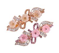 ADOCARN 2pcs Rhinestone Flower Hair Clips for Women Ponytail Holders with Rose Design Elegant Bobby Pins for Casual Party Wedding Accessories Assorted Pearl Pink Colors