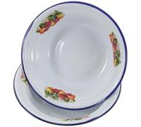 ADOCARN 2pcs Thickened Retro Enameled Soup Basins with Anti-Skid Bottom Mixing and Storage Bowls for Dough Making and Kitchen Use Vintage Style Kitchenware