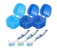 ADOCARN 3 Sets Travel Denture Box with Gentle Cleaning Brush and Compact Denture Storage Cup, Plastic and Nylon False Teeth Holder Case for Outdoor Use and Convenient Soaking