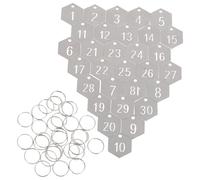 ADOCARN 30pcs Stainless Steel Number Plate Hexagon Keychain Tags Metal Hanging Tags for House Dormitory Coat Key Rings