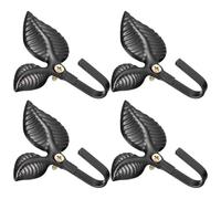 ADOCARN 4pcs Black Wrought Iron Retro Leaf Wall Hooks Heavy Duty Coat Hooks Decorative Metal Key and Clothes Hanging Rack for Home Storage and Organization