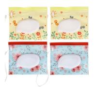 ADOCARN 4pcs EVA Wet Tissue Dispenser Pouch Lid, Reusable Travel Wet Wipes Container, Yellow Base Butterfly and Flower Design, Portable Tissue Holder for Daily Use