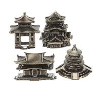 ADOCARN 4pcs Miniature Architecture Model Brass Pagoda Sculpture Vintage Oriental Style Collectible Resistance against Oxidation Tabletop Zen Decor for Indoor Bookshelf
