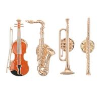 ADOCARN 4pcs Vintage Musical Brooch Pin Set Featuring Guitar, Saxophone, Trumpet, and Flute Shapes Made of Alloy, Resistant to Fading and Portable, for Music Festivals and Everyday Wear