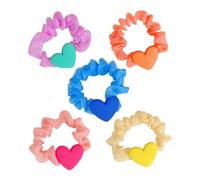 ADOCARN 5pcs Heart Shaped Hair Accessories Elastic Hair Bands Stretchy Cloth Fabric Resin Material Beautiful Lovely Style for Travel and Parties