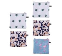 ADOCARN 5pcs Practical Zipper Sanitary Pad Pouch Set Made of Sturdy Polyester with Lovely Cartoon Animal Prints, Convenient for Office Workers, for Travel and Daily Use