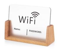 ADOCARN Acrylic Wifi Network Password Sign with Beech Wood Stand Compact Rewritable Wifi Code Display for Guest Rooms and Business Desks, 12X16Cm