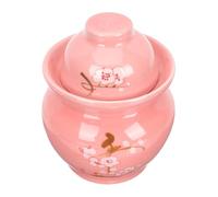 ADOCARN Ceramic Pickles Jar with Double Lid, Traditional Airtight Food Storage Container for Kitchen, Household Sealing Jar with Red Plum Blossom Pattern, Suitable for Pickling and