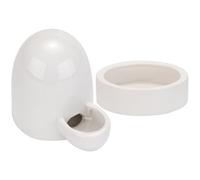 ADOCARN Ceramic Poultry Chicken Drinker and Feeder Bowl White Easy to Fill Holds Dry and Wet Food Suitable for Hen and Chick Feeding