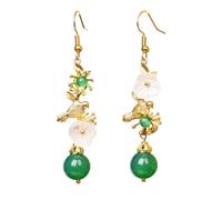 ADOCARN Chinese Style Ethnic Agate Earrings Long Drop Shell Flower Dangle Earrings with Copper Hooks Suitable for Winter Season and Spring Festival