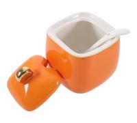 ADOCARN Multi-Function Ceramic Spice Jar with Lid and Scoop 300ml, Orange Kitchen Seasoning Container Oil Stain Resistant for Home Cooking and Dining