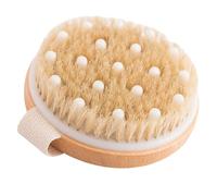 ADOCARN Natural Wood Bath Brush Exfoliating Massage Scrub for Shower and Spa Firm Bristles for Deep Skin Cleansing Khaki Round Head Body Scrubber Non-Handle Design