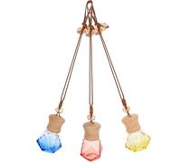 ADOCARN Small Glass Essential Oil Bottles Random Color 3pcs Car Air Freshener Diffuser Pendants with Creative Delicate Appearance, for Holding Perfume or Essential Oil in Vehicle Interior