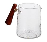 ADOCARN Thicken Glass Coffee Frothing Pitcher with Wood Handle, Practical Espresso Milk Measuring Cup for Coffee Shops and Restaurants, Sturdy Glass Material for Serving Juice and Latte