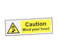 ADOCARN Watch Your Head Sign Self Adhesive Pvc Safety Warning Sign Yellow Caution Low Ceiling for Industrial and Workplace Safety 20cmx6.6cm