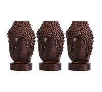 ADOCARN Wooden Buddha Head Figurine 3pcs Brown Sculptures for Home