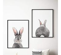 AdoDecor Wall Paintings Grey Rabbit Tail Nursery Decor Wall Canvas Prints Animal Bunny Butt Pictures for Living Room(Unframed)