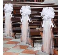 Adodotoe 30 Set Classic White Striped Tulle Wedding Pew Bows with Long Tails for Aisle Decorations, Church Chairs, Wedding Cars, Bridal Showers, Anniversaries