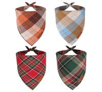 ADOGGYGO 4 Pack Plaid Dog Bandanas Fall Halloween Thanksgiving Christmas, Premium Cotton Fabric, Red Green Orange Blue Plaid Bandanas for Small Dogs (Small)