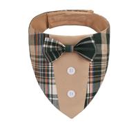 ADOGGYGO Brown Dog Tuxedo, Plaid Pet Bowtie Collar, Adjustable Brown Plaid Bandana for Extra Large Dogs (XL)