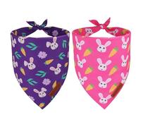 ADOGGYGO Easter Dog Bandana 2 Pack, Bunny Carrot Print Triangle Pet Scarf, Premium Fabric, Reversible Purple Pink Easter Bandana for Medium Large Dogs (Large)