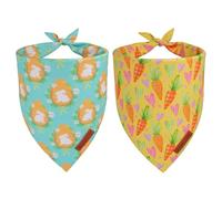 ADOGGYGO Easter Dog Bandana 2 Pack, Bunny Egg Carrot Print Pet Scarf Bib, Adjustable Fit Green Yellow Easter Bandanas for Extra Large Dogs (X-Large)