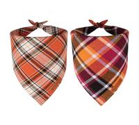 ADOGGYGO Fall Dog Bandanas 2 Pack, Premium Cotton Fabric, Orange Plaid Holiday Pet Scarf, Fall Thanksgiving Halloween Bandanas for Small Dogs (Small)