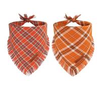 ADOGGYGO Fall Dog Bandanas with Tassels Edges, Stylish Plaid Thanksgiving Halloween Scarf Bib, Orange Plaid Fall Bandanas for Medium Large Dogs (Large)