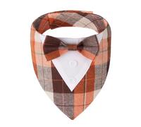 ADOGGYGO Fall Dog Tuxedo Bandana, Orange Plaid Pet Fall Collar with Bowtie, Adjustable Halloween Thanksgiving Costume for Extra Large Dogs (XL)