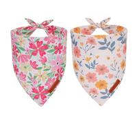 ADOGGYGO Floral Dog Bandanas 2 Pack, Triangle Reversible Pink White Flower Dog Scarf, Premium Durable Fabric, Pet Floral Bandanas for Large and Extra Large Dogs (X-Large)