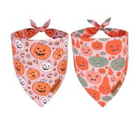 ADOGGYGO Halloween Dog Bandanas 2 Pack, Orange Pumpkin Pet Scarf, Multi Size, Adjustable Fit Halloween Bandanas for Extra Large Dogs (X-Large)