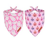 ADOGGYGO Pink Halloween Dog Bandanas 2 Pack, Reversible Ghost Pumpkin Scarf Bib, Adjustable Fit Pink Halloween Bandana for Extra Large Dogs Girl (X-Large)