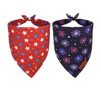 ADOGGYGO Star Dog Bandanas 2 Pack, Star Firework Print Triangle Scarf Bib Kerchief, Red Blue Patriotic 4th of July Bandana for Small Dogs (Small)