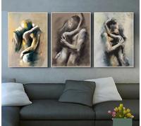 ADOHOME Couple Kiss Hug Abstract Erotic Nude Lovers Embracing Fantasy Sexual Poster Wall Art Pictures Canvas Painting Home Decor 40x60cmx3 Frameless