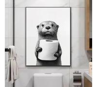 ADOHOME Cute Animals Toilet Paper Living Room Murals Wall Art Poster Otter Canvas Painting Funny Bathroom Bathroom Home Decor 30x45cm Frameless
