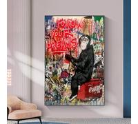 ADOHOME Graffiti Art Poster Follow Your Dreams Monkey Canvas Art Print Wall Art Paintings Banksy Picture for Living Room Decor 80x120cm Frameless