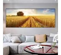 ADOHOME Landscape Golden Wheat Field Tree at Sunset Canvas Painting Posters and Prints Wall Art Pictures Home Decor 40x120cm Frameless