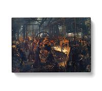 Adolph Menzel The Iron Rolling Mill Classic Painting Canvas Wall Art Print Ready to Hang, Framed Picture for Living Room Bedroom Home Office Décor, 50x35 cm (20x14 Inch)