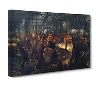 Adolph Menzel The Iron Rolling Mill Classic Painting Canvas Wall Art Print Ready to Hang, Framed Picture for Living Room Bedroom Home Office Décor, 20x14 Inch (50x35 cm)