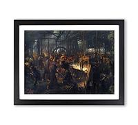 Adolph Menzel The Iron Rolling Mill Classic Painting Framed Print | A4 Black Framed Wall Art | Ready to Hang | Classic Historical Picture | Living Room Bedroom Lounge Office