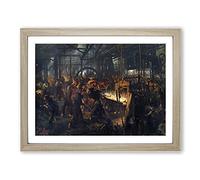 Adolph Menzel The Iron Rolling Mill Classic Painting Framed Wall Art Print, Ready to Hang Picture for Living Room Bedroom Home Office Décor, Oak A3 (46 x 34 cm)