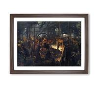 Adolph Menzel The Iron Rolling Mill Classic Painting Framed Wall Art Print, Ready to Hang Picture for Living Room Bedroom Home Office Décor, Walnut A3 (46 x 34 cm)