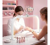 Adonafy Half Moon Light for Nail Desk: 29" Arch Nail Desk Lamp with Phone Holder for Beginner - 3 Color Modes & 10 Brightness Adjustable - Foldable Half Moon Desk Lamp for Salon Manicure - White