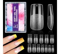 Adonafy Short Square Nail Tips: 504 Pcs Half Matte Full Cover Nail Tips for Beginners - 12 Sizes Pre-Shaped Soft Gel Tips for Home Salon Manicure Art