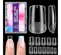 Adonafy Short Square Nail Tips: 504 Pcs Half Matte Full Cover Nail Tips for Beginners - Pre-Shaped Soft Gel Tips for Gel Extensions for Home Salon Manicure Nail Art - 12 Sizes